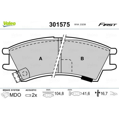 Valeo | Bremsbelagsatz, Scheibenbremse | 301575