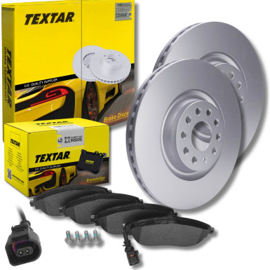 TEXTAR PRO+ 92229805 Bremsscheibe 340mm + Bremsbeläge 2473803 mit integriertem Verschleißwarnkontakt