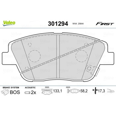 Valeo | Bremsbelagsatz, Scheibenbremse | 301294