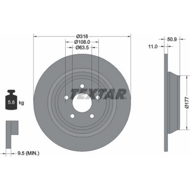 TEXTAR 92292503 Bremsscheibe für FORD KUGA, MONDEO 316x11mm, 05/05x108, voll, beschichtet