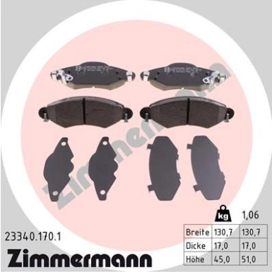 Zimmermann | Bremsbelagsatz, Scheibenbremse | 23340.170.1