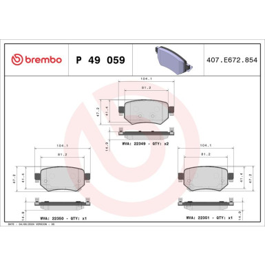 Brembo | Bremsbelagsatz, Scheibenbremse | P 49 059