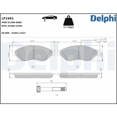 Delphi | Bremsbelagsatz, Scheibenbremse | LP1992