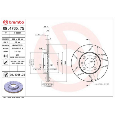 Brembo | Bremsscheibe | 09.4765.75 Brembo | Bremsscheibe | 09.4765.75