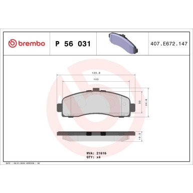 Brembo | Bremsbelagsatz, Scheibenbremse | P 56 031