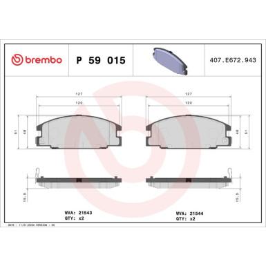 Brembo | Bremsbelagsatz, Scheibenbremse | P 59 015