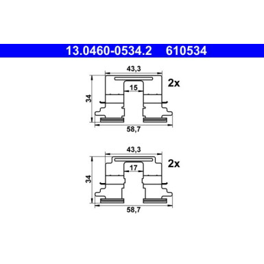 ATE | Zubehörsatz, Scheibenbremsbelag | 13.0460-0534.2