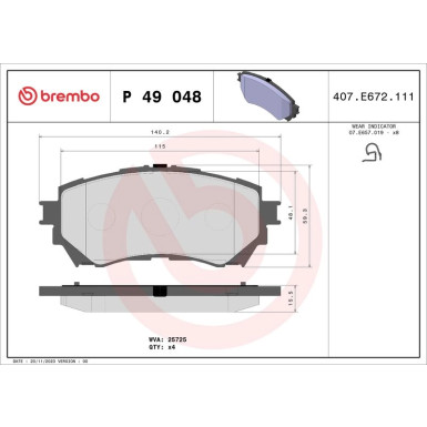 Brembo | Bremsbelagsatz, Scheibenbremse | P 49 048