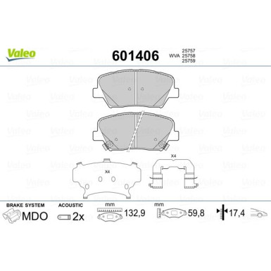 Valeo | Bremsbelagsatz, Scheibenbremse | 601406