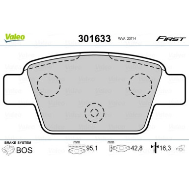 Valeo | Bremsbelagsatz, Scheibenbremse | 301633