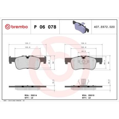 Brembo | Bremsbelagsatz, Scheibenbremse | P 06 078