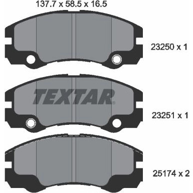 Textar | Bremsbelagsatz, Scheibenbremse | 2325001