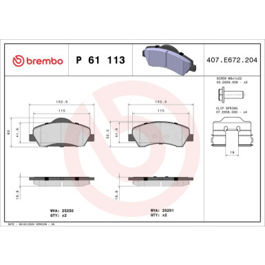 Brembo | Bremsbelagsatz, Scheibenbremse | P 61 113