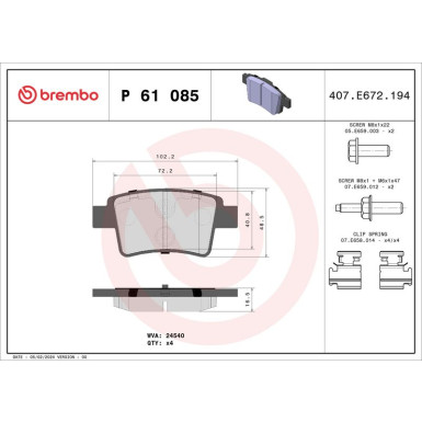 Brembo | Bremsbelagsatz, Scheibenbremse | P 61 085