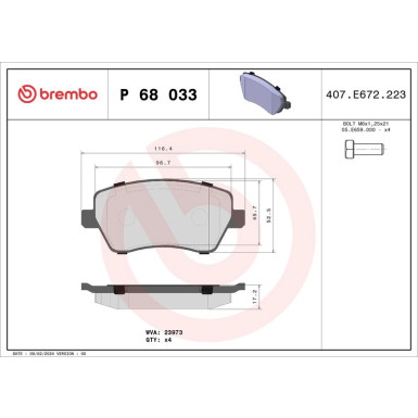 Brembo | Bremsbelagsatz, Scheibenbremse | P 68 033