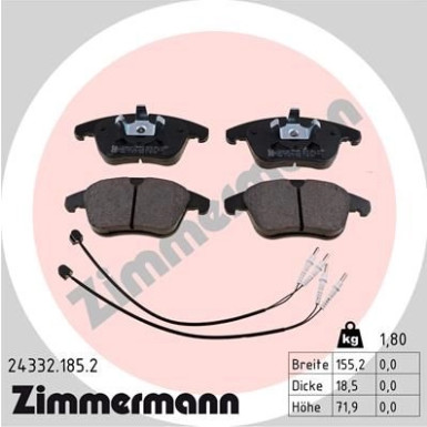 Zimmermann | Bremsbelagsatz, Scheibenbremse | 24332.185.2