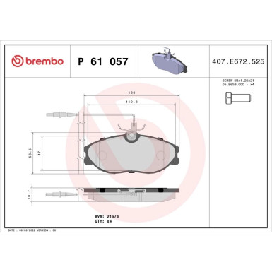 Brembo | Bremsbelagsatz, Scheibenbremse | P 61 057