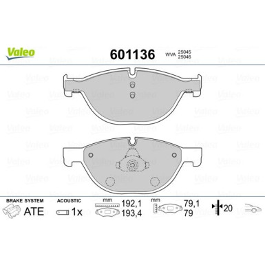 Valeo | Bremsbelagsatz, Scheibenbremse | 601136