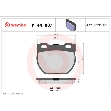 Brembo | Bremsbelagsatz, Scheibenbremse | P 44 007