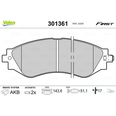 Valeo | Bremsbelagsatz, Scheibenbremse | 301361