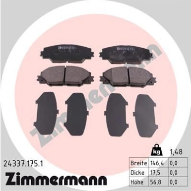 Zimmermann | Bremsbelagsatz, Scheibenbremse | 24337.175.1