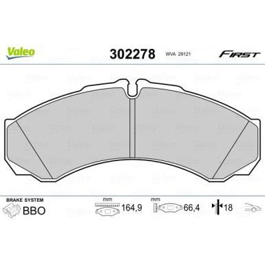 Valeo | Bremsbelagsatz, Scheibenbremse | 302278