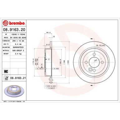 Brembo | Bremsscheibe | 08.9163.21