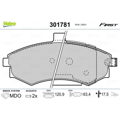 Valeo | Bremsbelagsatz, Scheibenbremse | 301781