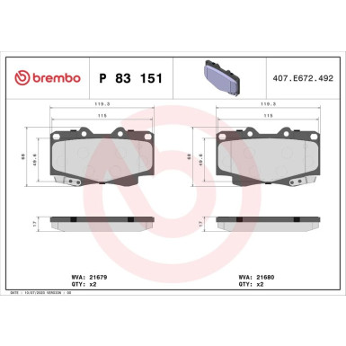 Brembo | Bremsbelagsatz, Scheibenbremse | P 83 151