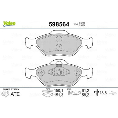 Valeo | Bremsbelagsatz, Scheibenbremse | 598564