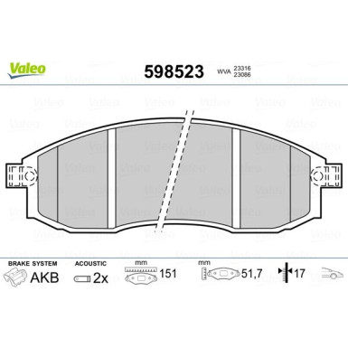 Valeo | Bremsbelagsatz, Scheibenbremse | 598523