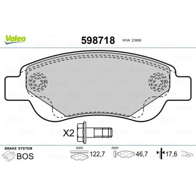 Valeo | Bremsbelagsatz, Scheibenbremse | 598718