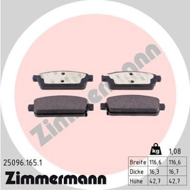 Zimmermann | Bremsbelagsatz, Scheibenbremse | 25096.165.1