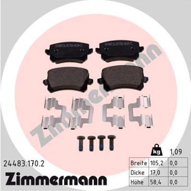 ZIMMERMANN Bremsscheiben Ø282mm + Beläge HINTEN VW Audi Skoda Seat Tiguan Golf (100.3315.20 + 24483.170.2)