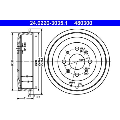 ATE | Bremstrommel | 24.0220-3035.1