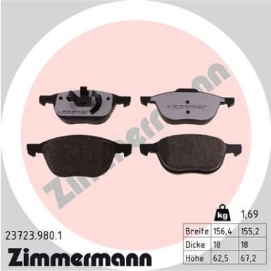 Zimmermann | Bremsbelagsatz, Scheibenbremse | 23723.980.1