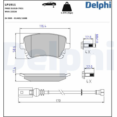 Delphi | Bremsbelagsatz, Scheibenbremse | LP1911