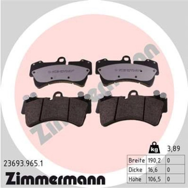 Zimmermann | Bremsbelagsatz, Scheibenbremse | 23693.965.1