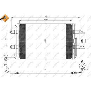 NRF EASY FIT 35227 Klimakondensator mit Trockner, mit Dichtring, 12,9mm, 12,9mm, Aluminium, 542mm