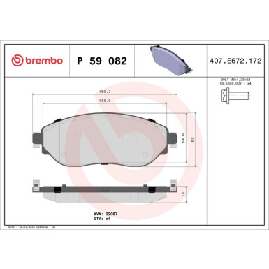 Brembo | Bremsbelagsatz, Scheibenbremse | P 59 082