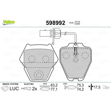 Valeo | Bremsbelagsatz, Scheibenbremse | 598992