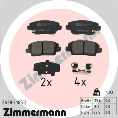 Zimmermann | Bremsbelagsatz, Scheibenbremse | 26280.165.2