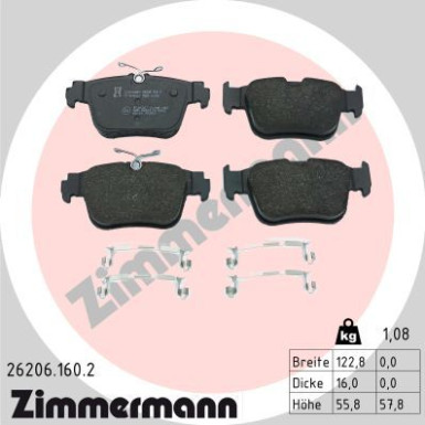 ZIMMERMANN 26206.160.2 Bremsbeläge nicht für Verschleißwarnanzeiger vorbereitet, mit Feder