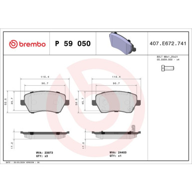 Brembo | Bremsbelagsatz, Scheibenbremse | P 59 050