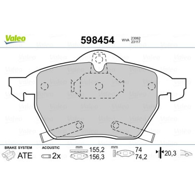 Valeo | Bremsbelagsatz, Scheibenbremse | 598454