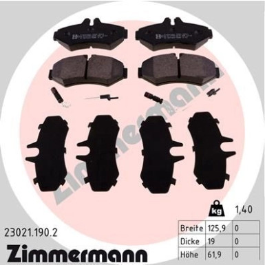 Zimmermann | Bremsbelagsatz, Scheibenbremse | 23021.190.2