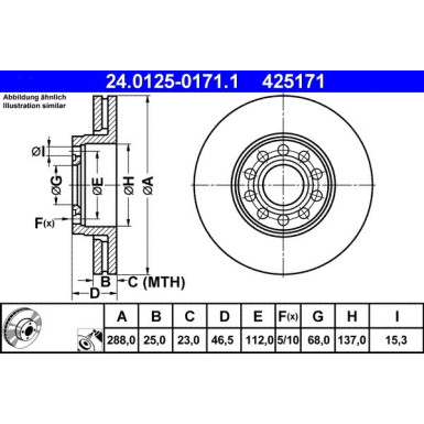 ATE | Bremsscheibe | 24.0125-0171.1