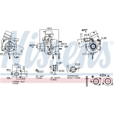 NISSENS 93419 Turbolader Abgasturbolader, ölgekühlt, pneumatisch, ohne elektrisches Schubumluftventil, mit Dichtungen, ohne Abgaskrümmer