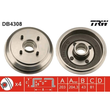 TRW | Bremstrommel | DB4308