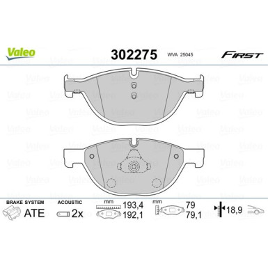 Valeo | Bremsbelagsatz, Scheibenbremse | 302275